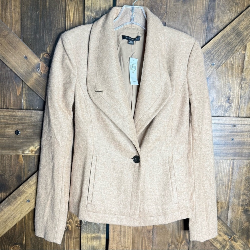 NEW Ann Taylor Camel Wool Blend Shawl Collar Blazer Women’s Size 00